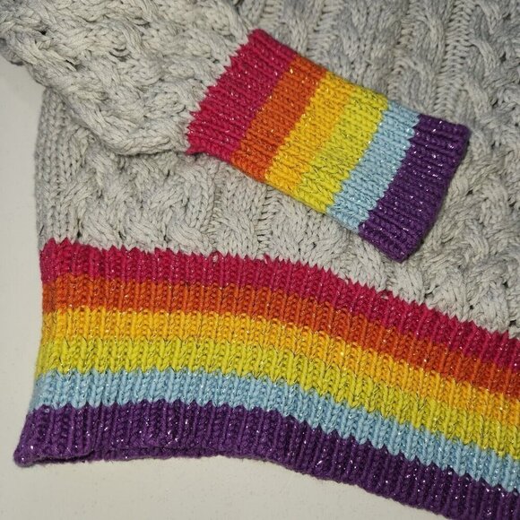 Le Superbe Silver Lining Sinbad Cotton Cashmere Cable Knit Womens L Grey Rainbow - Picture 6 of 10